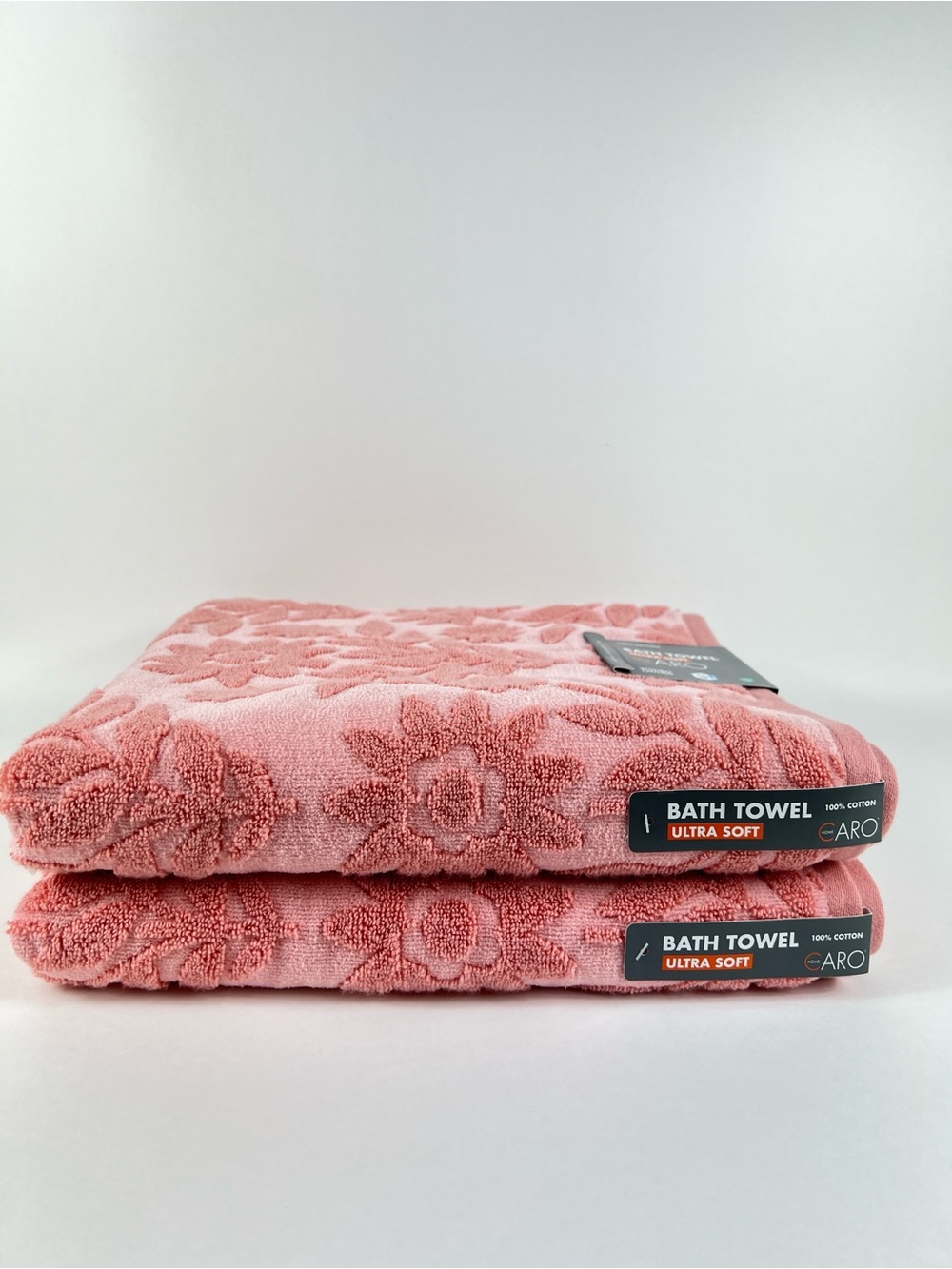 Caro Home Bath Towels Pink Floral Textured Ultra Soft 100% Cotton 2 Pc NEW